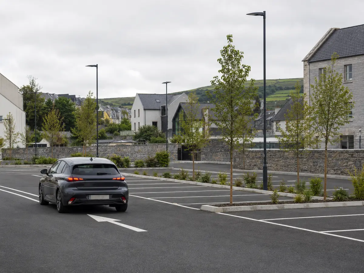 Cars parked in a marked parking area