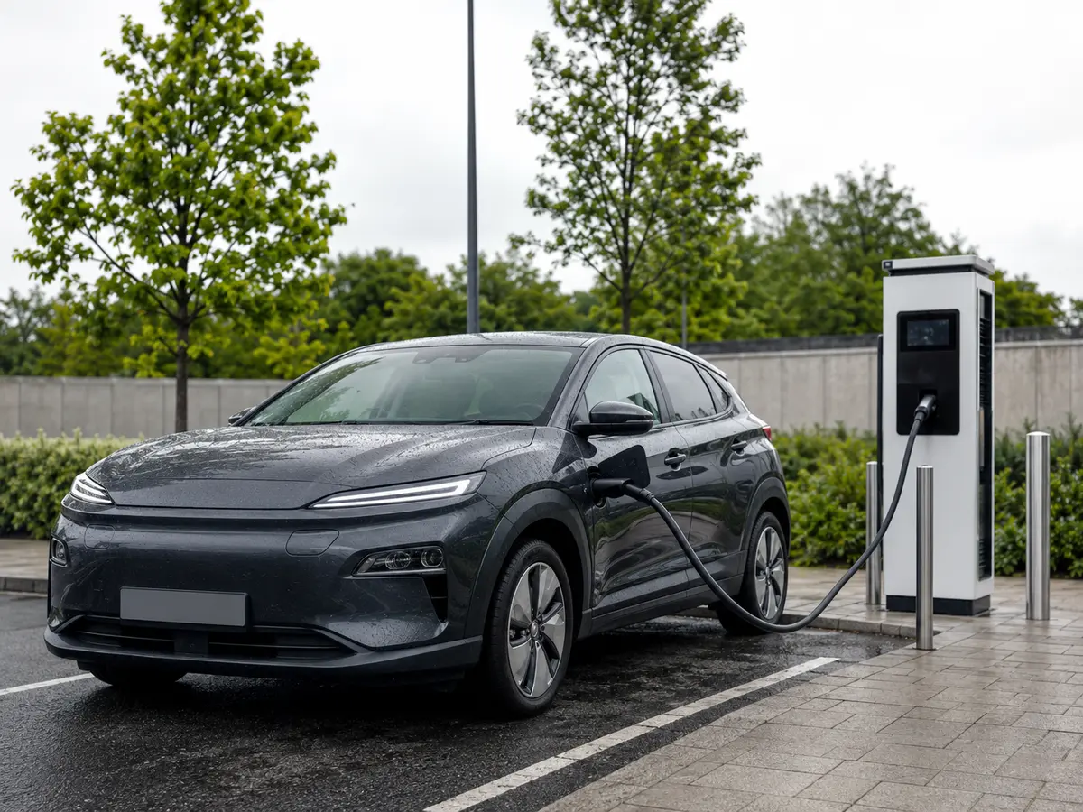 Electric vehicle plugged into a charging point