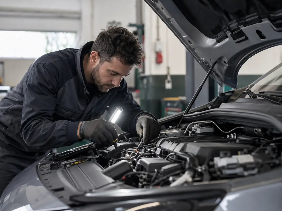 Mobile mechanic working on a car at the roadside