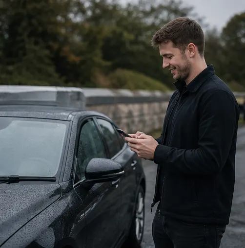 Customer collecting a completed vehicle